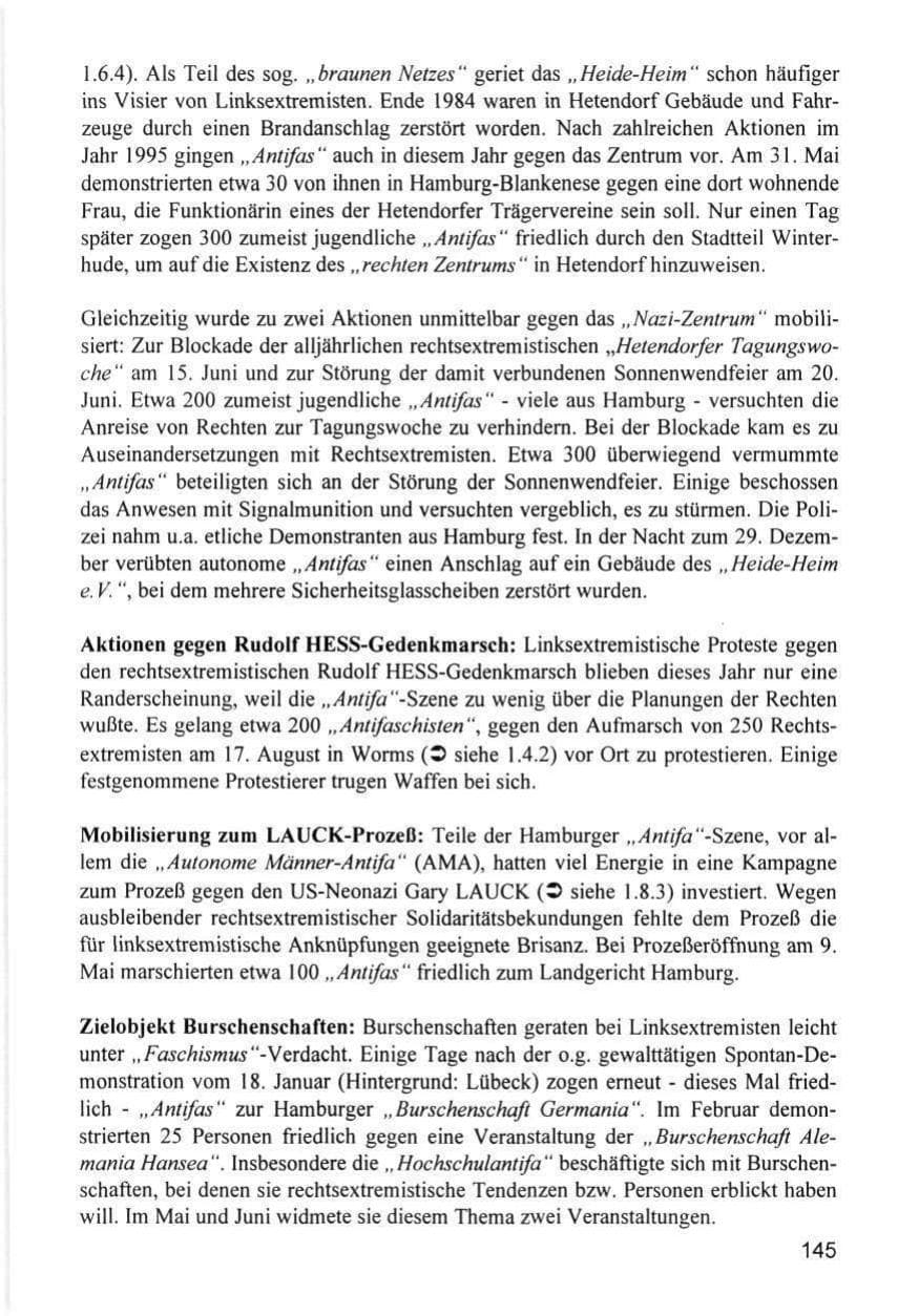 Seite 145 des Verfassungsschutzbericht 1996 Hamburg