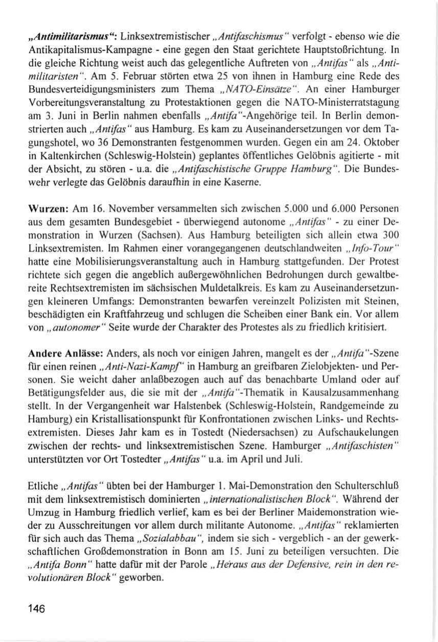 Seite 146 des Verfassungsschutzbericht 1996 Hamburg