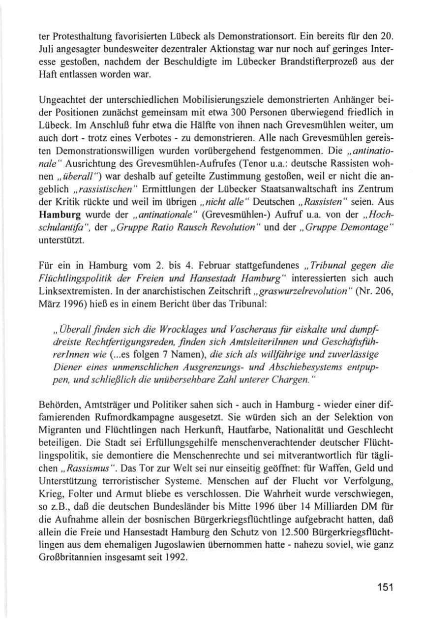 Seite 151 des Verfassungsschutzbericht 1996 Hamburg