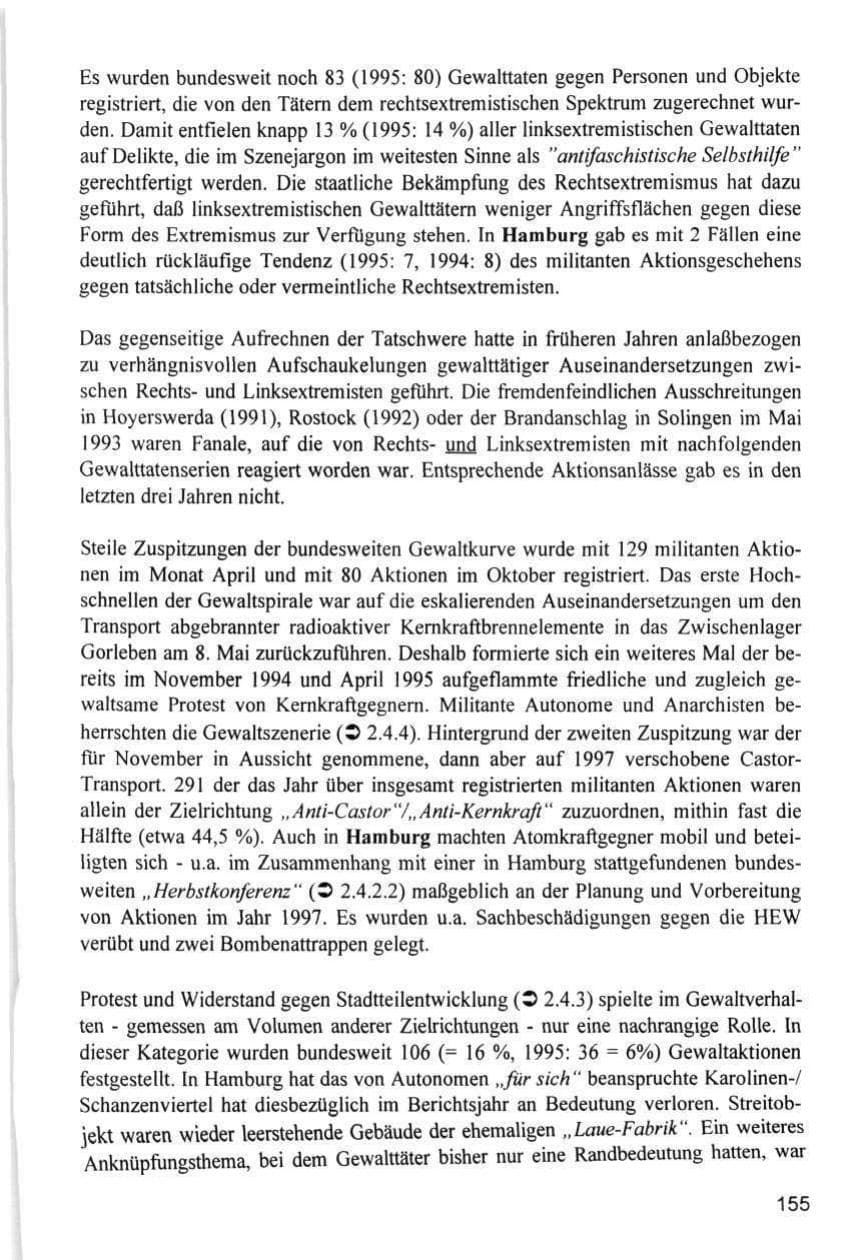 Seite 155 des Verfassungsschutzbericht 1996 Hamburg