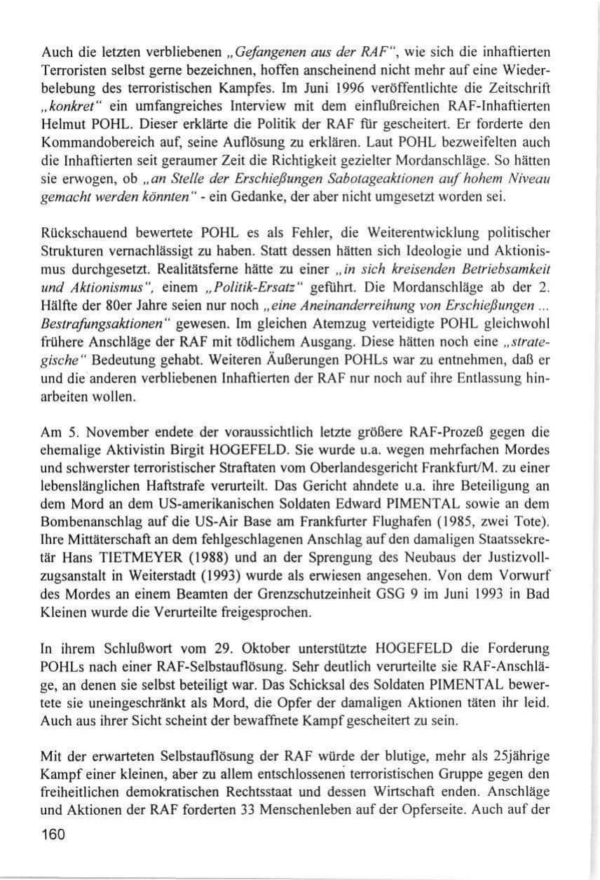 Seite 160 des Verfassungsschutzbericht 1996 Hamburg