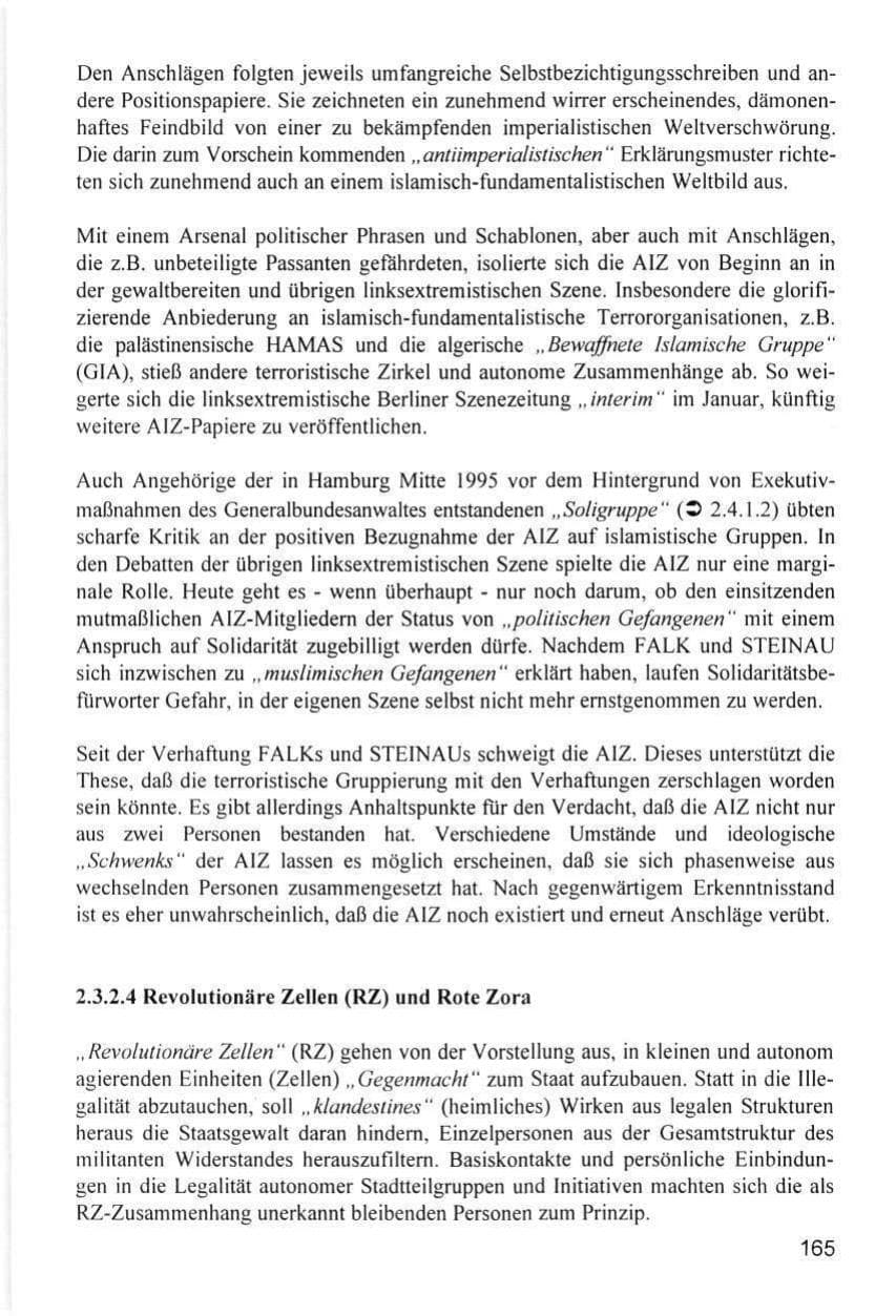 Seite 165 des Verfassungsschutzbericht 1996 Hamburg