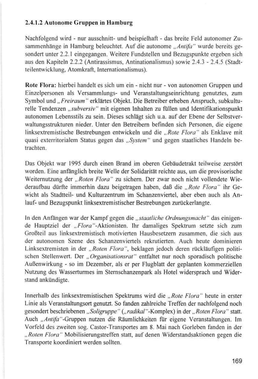 Seite 169 des Verfassungsschutzbericht 1996 Hamburg