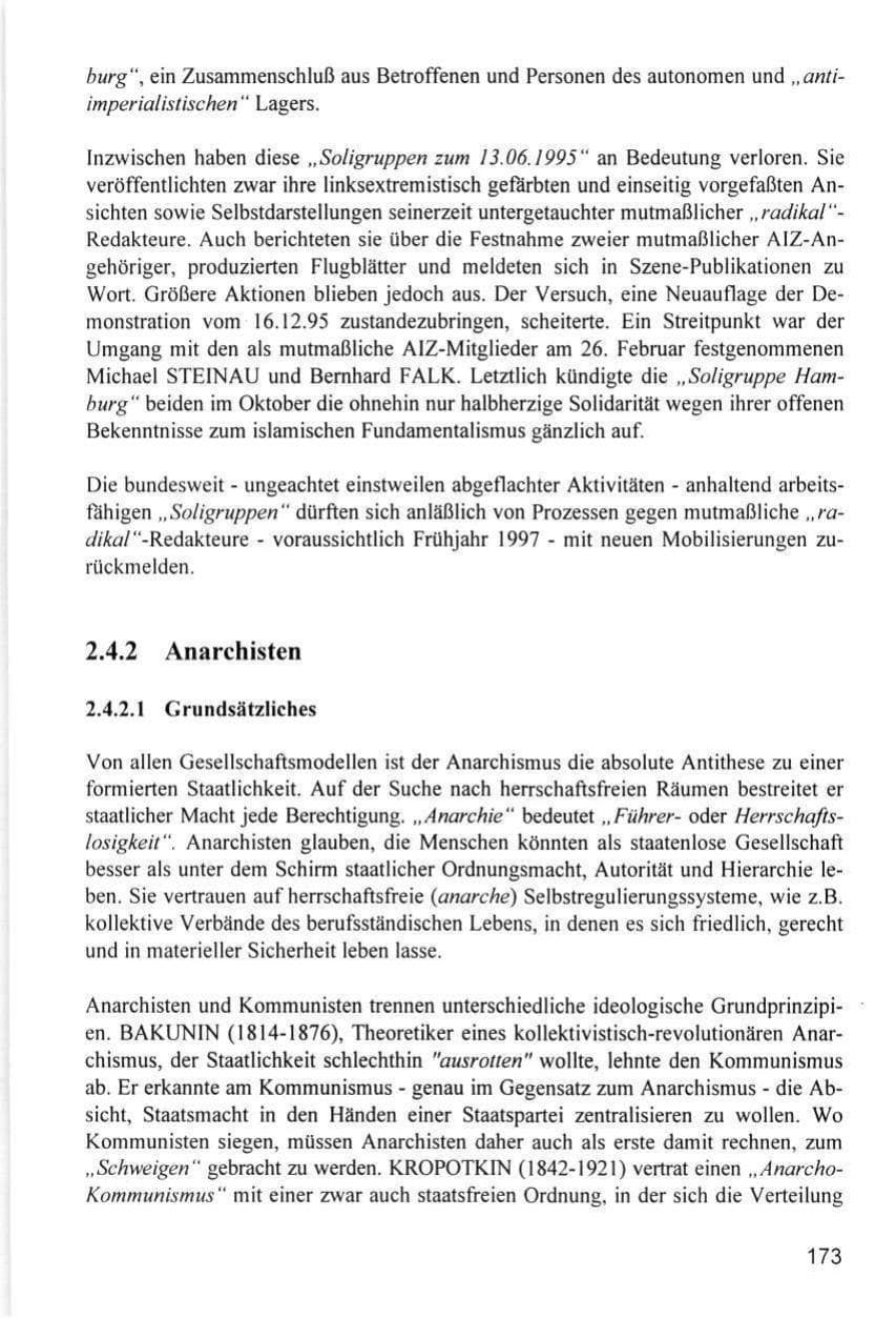 Seite 173 des Verfassungsschutzbericht 1996 Hamburg