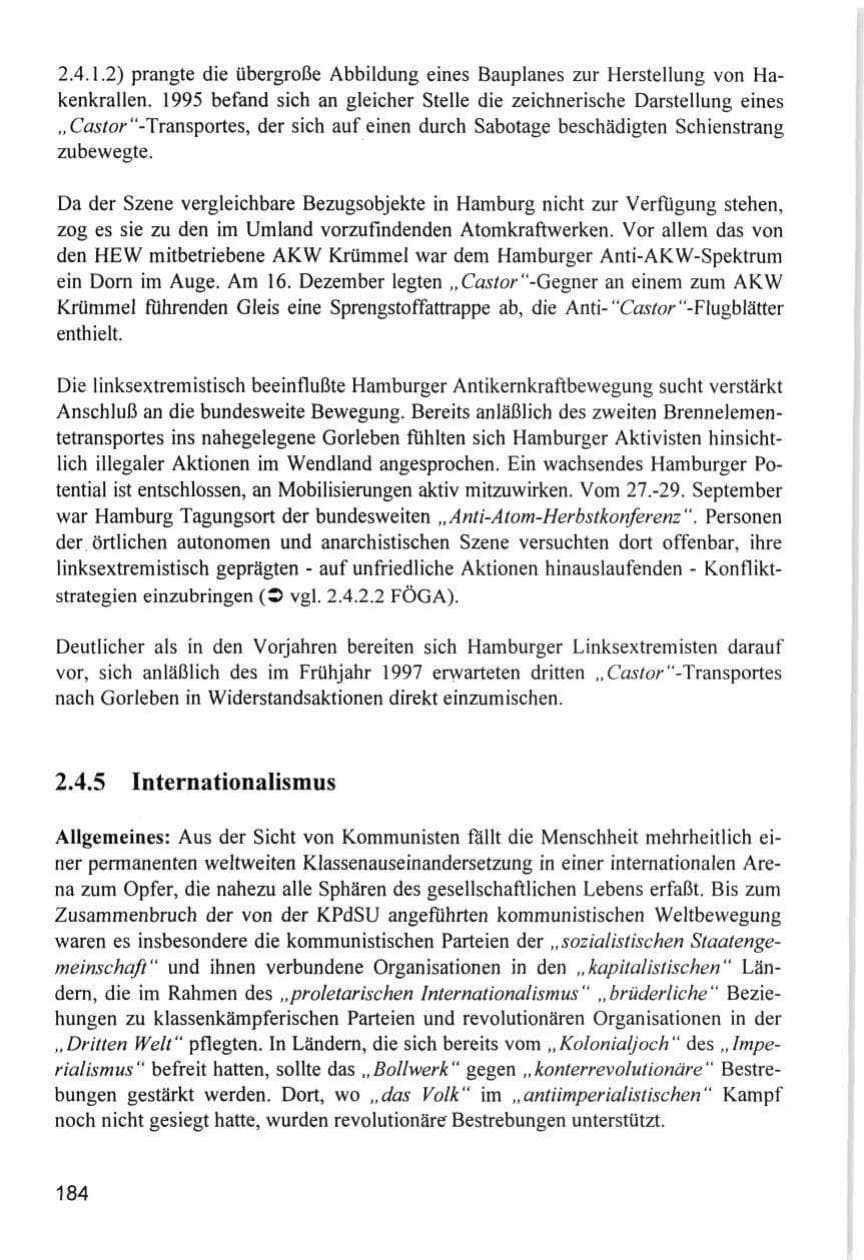 Seite 184 des Verfassungsschutzbericht 1996 Hamburg