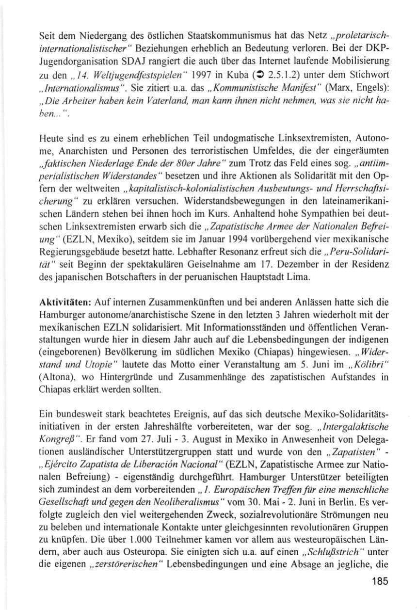 Seite 185 des Verfassungsschutzbericht 1996 Hamburg