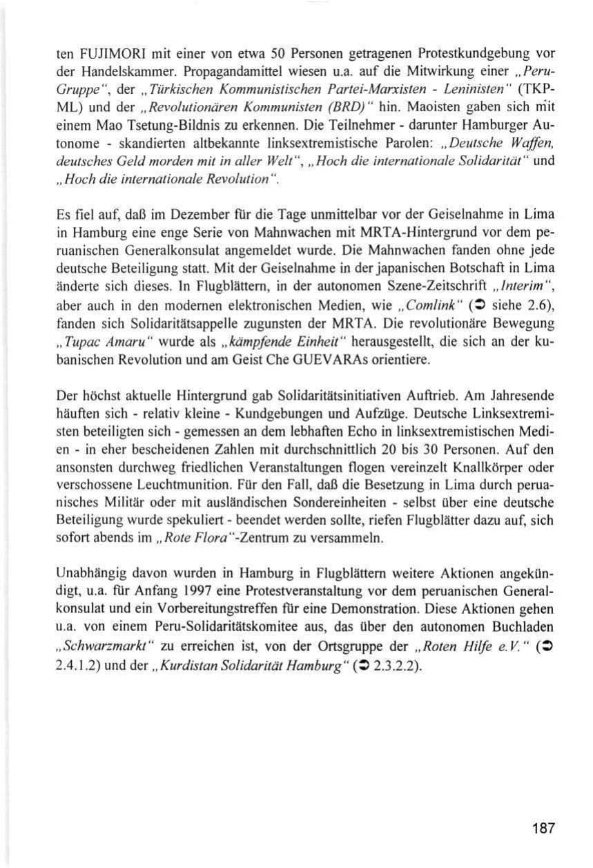 Seite 187 des Verfassungsschutzbericht 1996 Hamburg