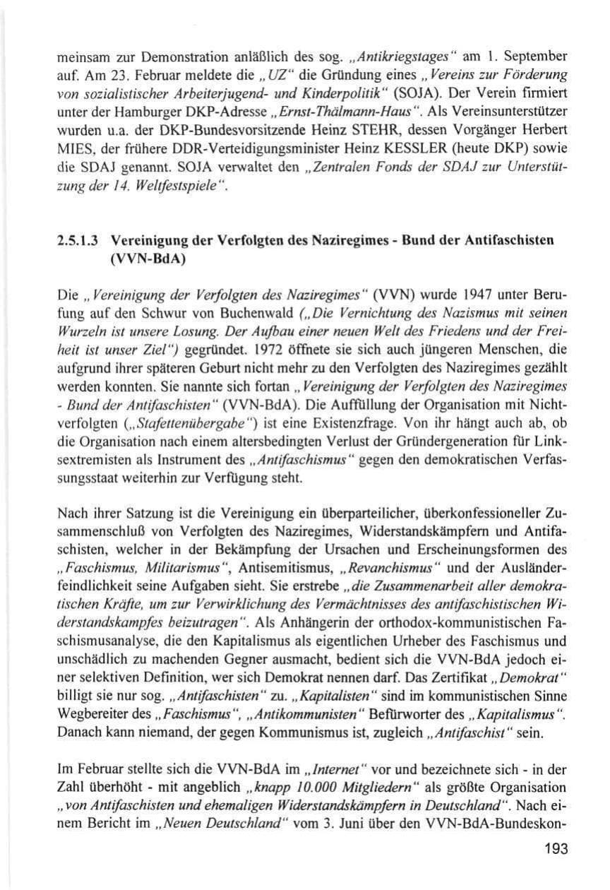 Seite 193 des Verfassungsschutzbericht 1996 Hamburg