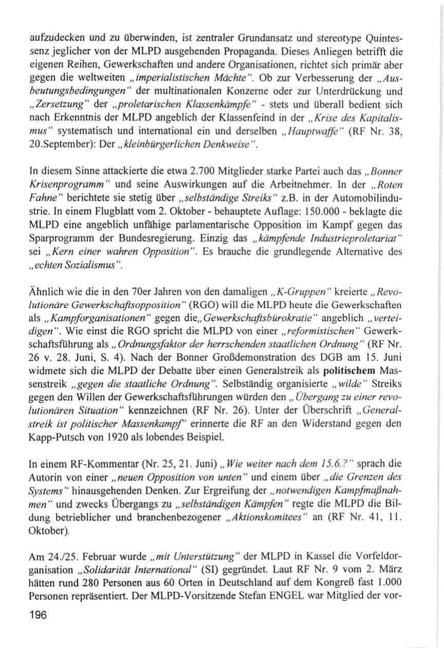 Seite 196 des Verfassungsschutzbericht 1996 Hamburg