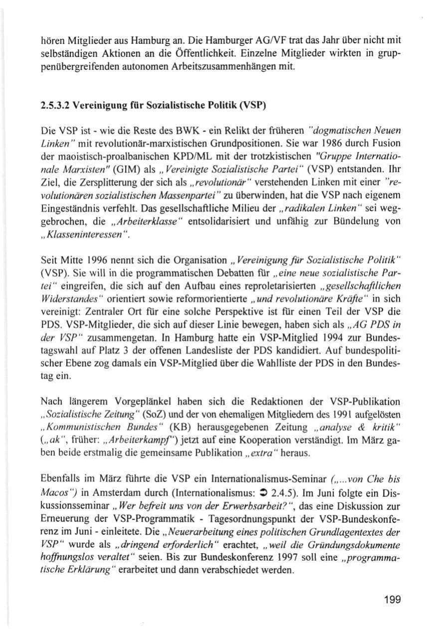 Seite 199 des Verfassungsschutzbericht 1996 Hamburg