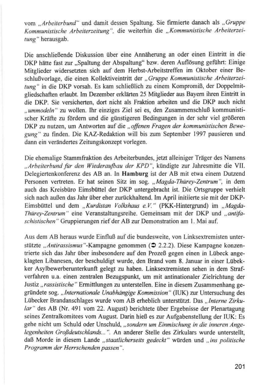 Seite 201 des Verfassungsschutzbericht 1996 Hamburg