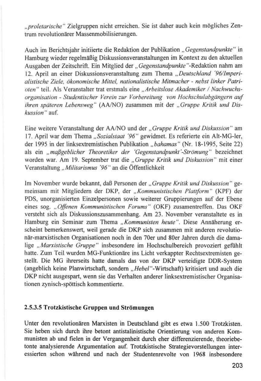 Seite 203 des Verfassungsschutzbericht 1996 Hamburg