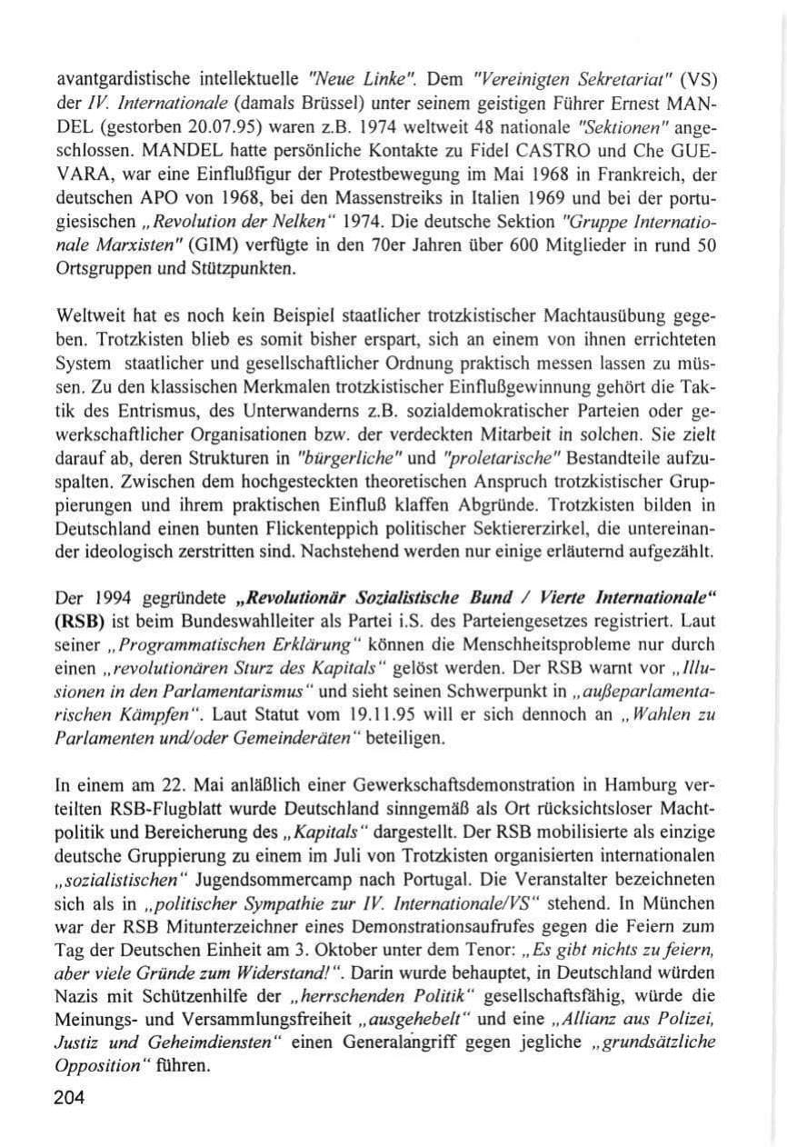 Seite 204 des Verfassungsschutzbericht 1996 Hamburg