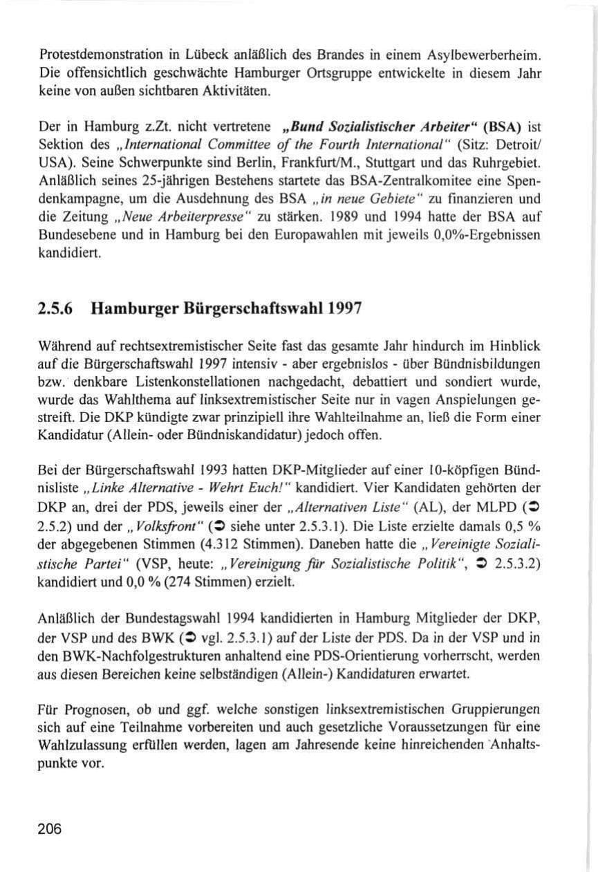 Seite 206 des Verfassungsschutzbericht 1996 Hamburg