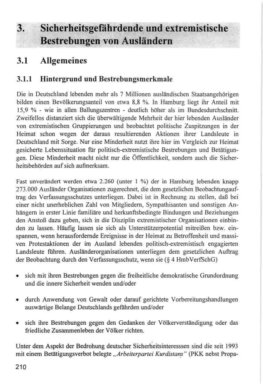 Seite 210 des Verfassungsschutzbericht 1996 Hamburg