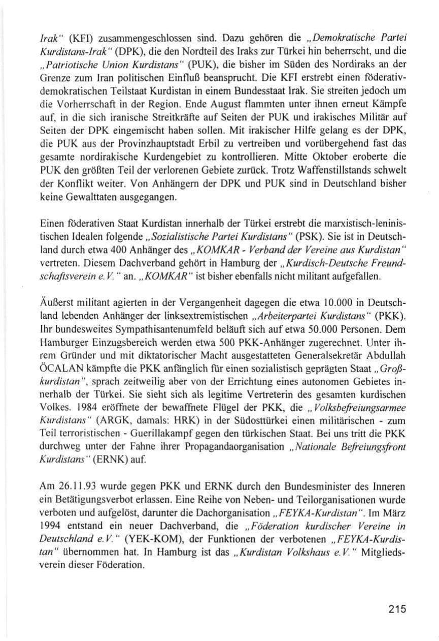 Seite 215 des Verfassungsschutzbericht 1996 Hamburg