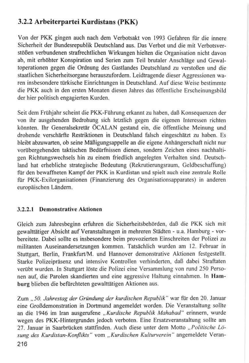 Seite 216 des Verfassungsschutzbericht 1996 Hamburg