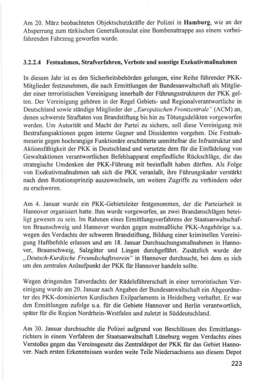 Seite 223 des Verfassungsschutzbericht 1996 Hamburg