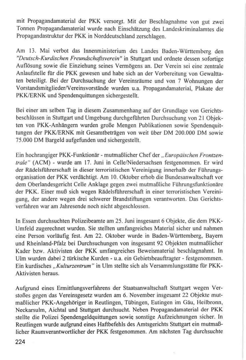 Seite 224 des Verfassungsschutzbericht 1996 Hamburg