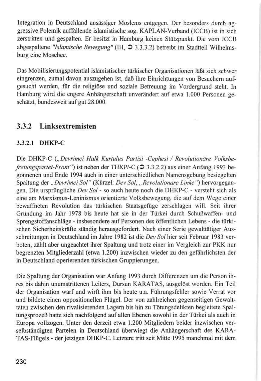 Seite 230 des Verfassungsschutzbericht 1996 Hamburg
