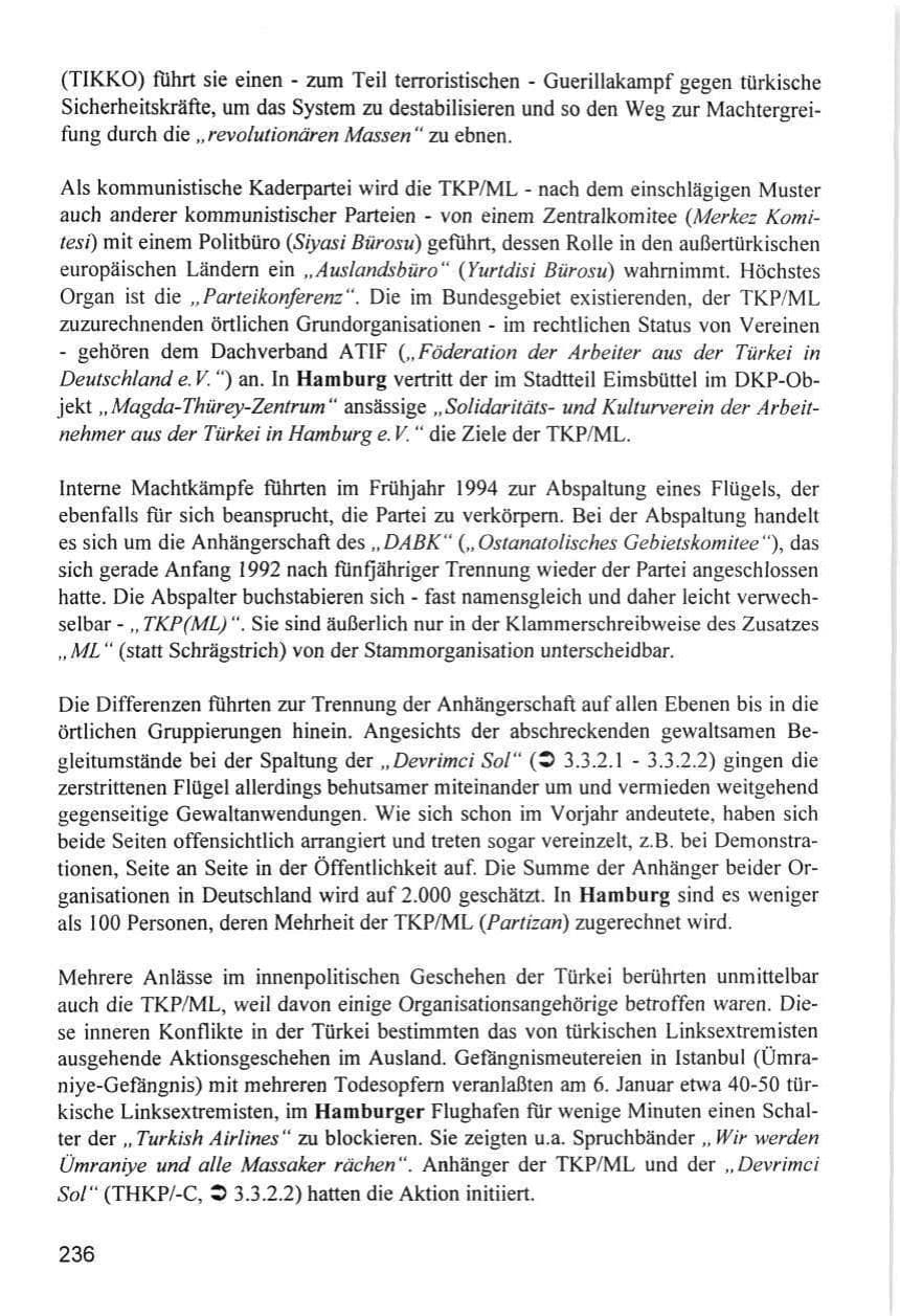 Seite 236 des Verfassungsschutzbericht 1996 Hamburg