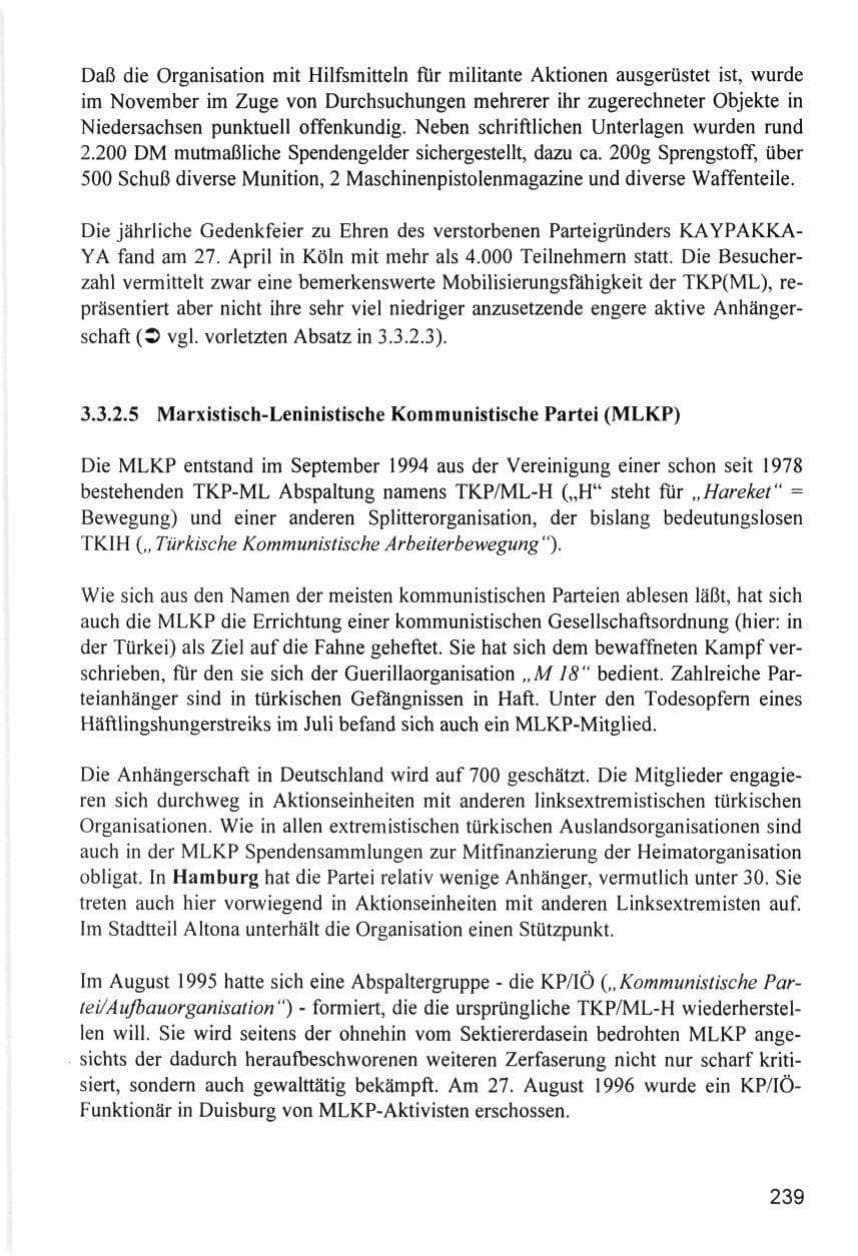 Seite 239 des Verfassungsschutzbericht 1996 Hamburg