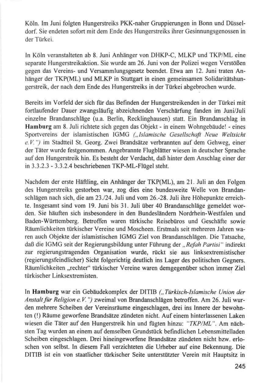 Seite 245 des Verfassungsschutzbericht 1996 Hamburg