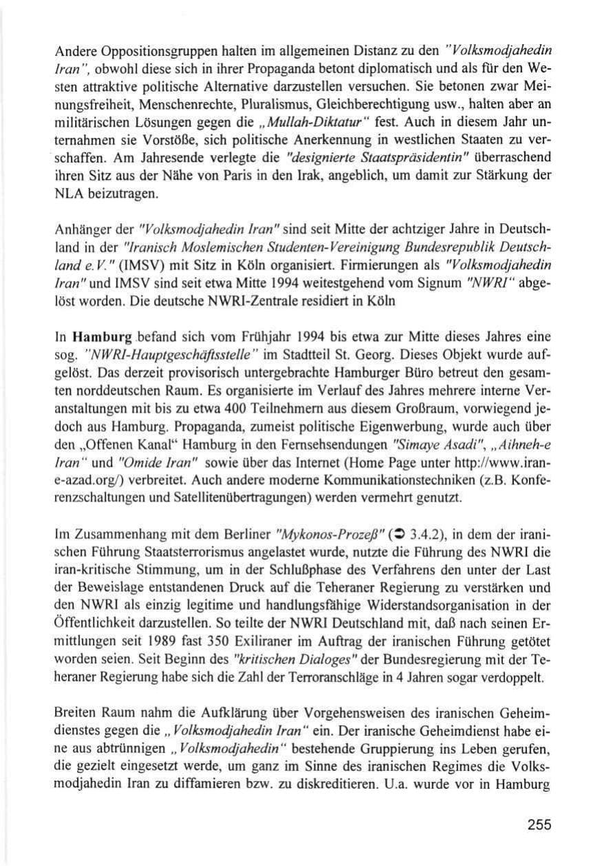 Seite 255 des Verfassungsschutzbericht 1996 Hamburg