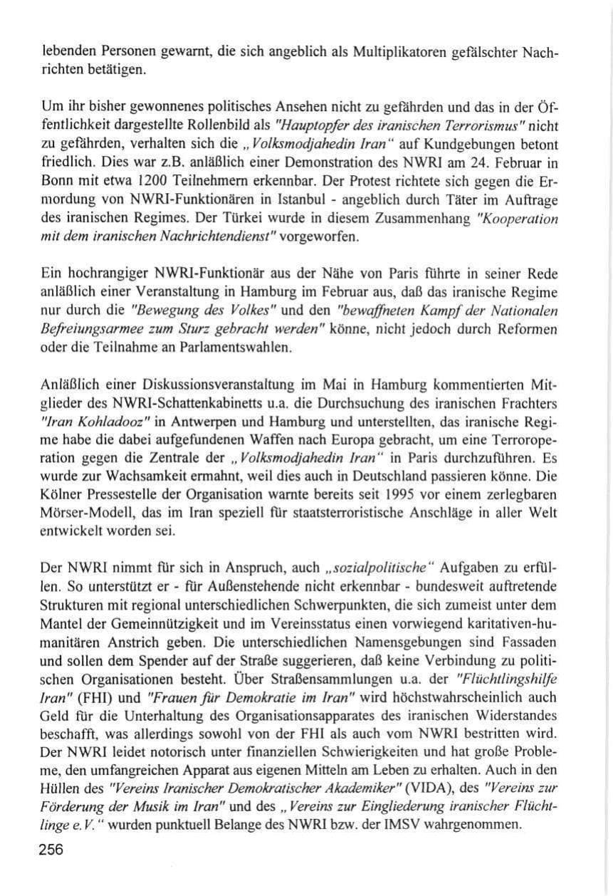Seite 256 des Verfassungsschutzbericht 1996 Hamburg