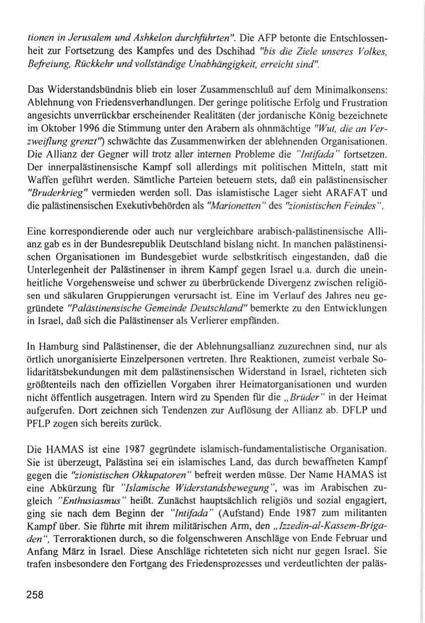 Seite 258 des Verfassungsschutzbericht 1996 Hamburg