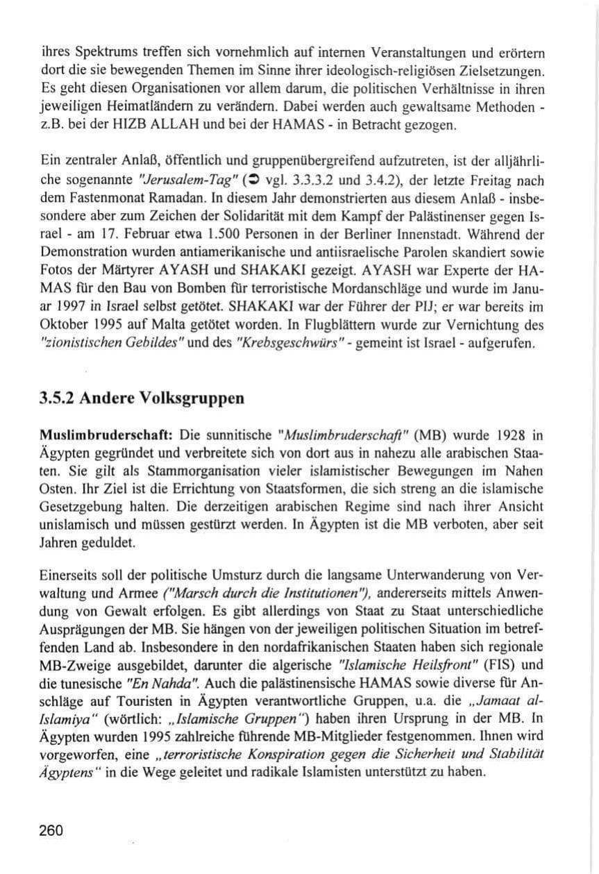 Seite 260 des Verfassungsschutzbericht 1996 Hamburg
