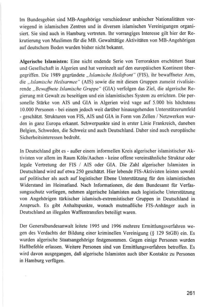 Seite 261 des Verfassungsschutzbericht 1996 Hamburg