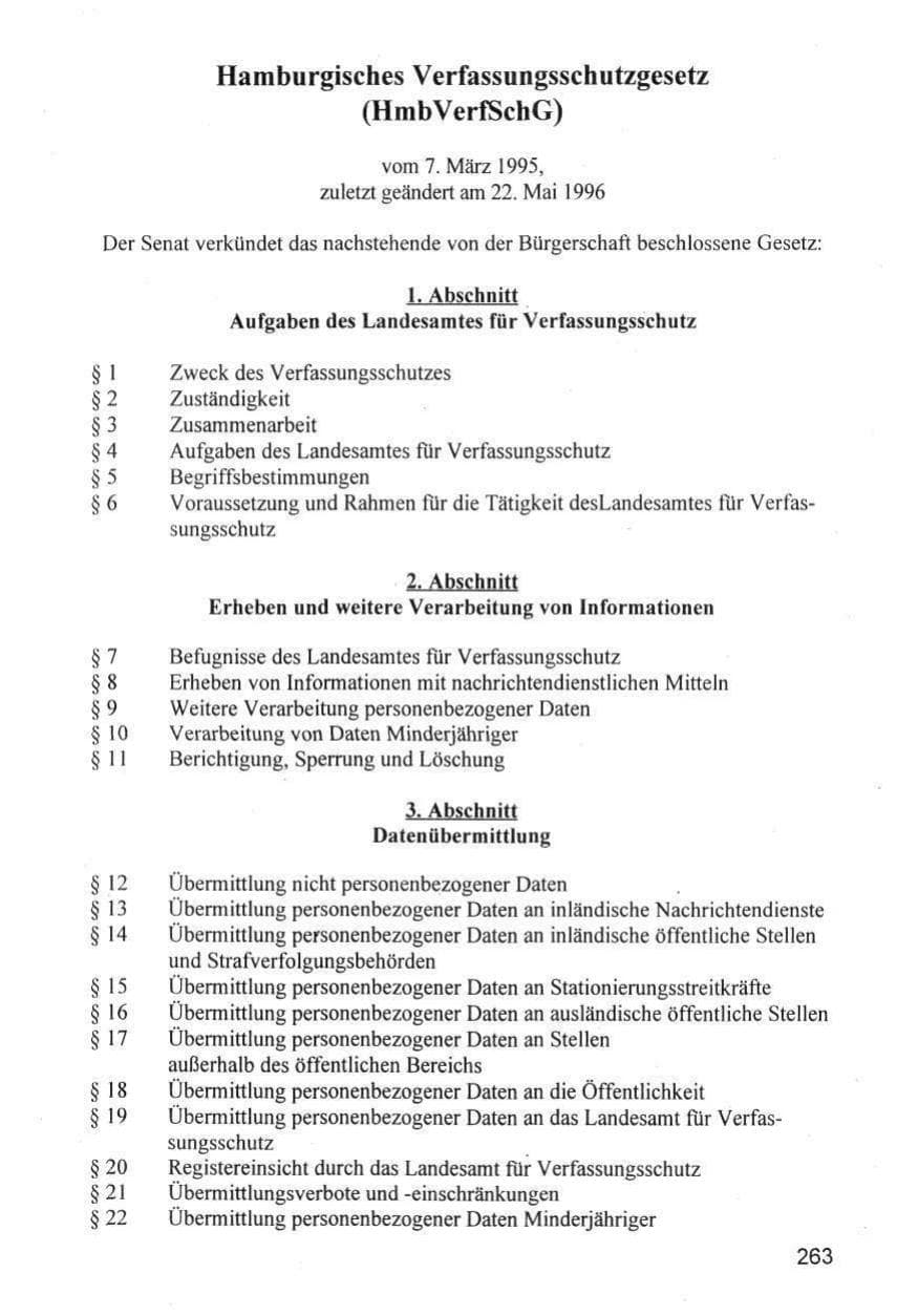 Seite 263 des Verfassungsschutzbericht 1996 Hamburg