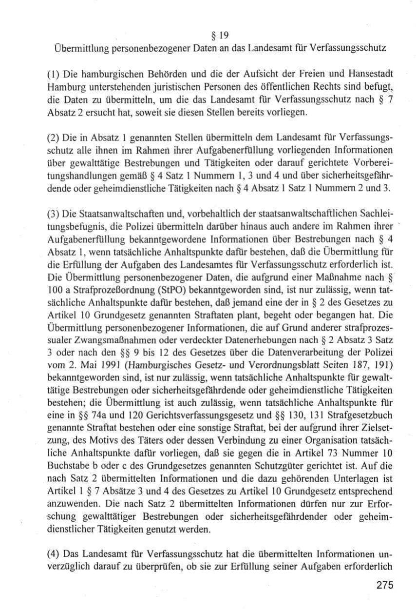 Seite 275 des Verfassungsschutzbericht 1996 Hamburg