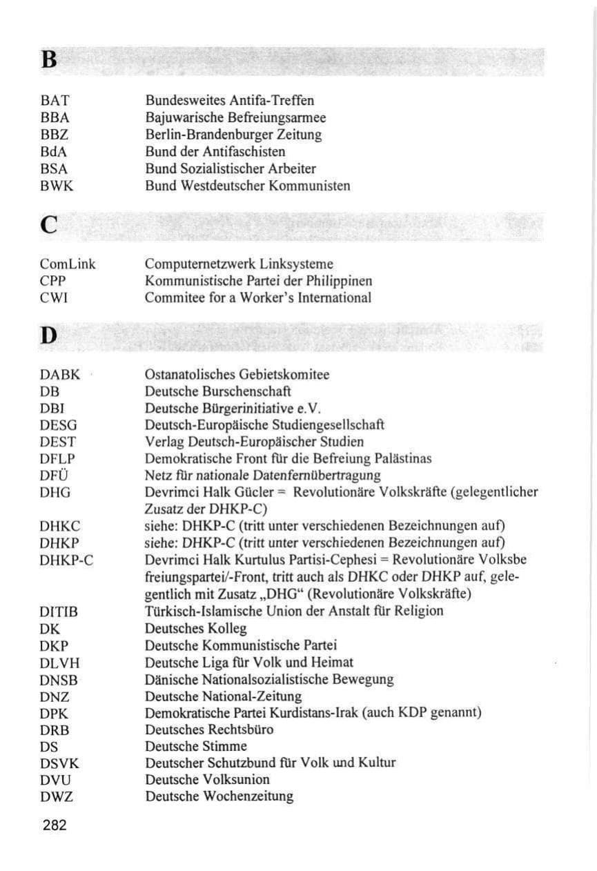 Seite 282 des Verfassungsschutzbericht 1996 Hamburg