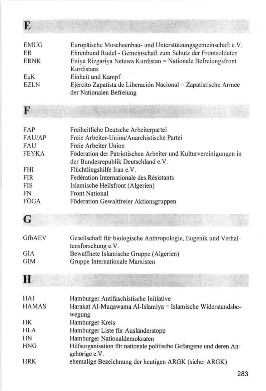 Seite 283 des Verfassungsschutzbericht 1996 Hamburg