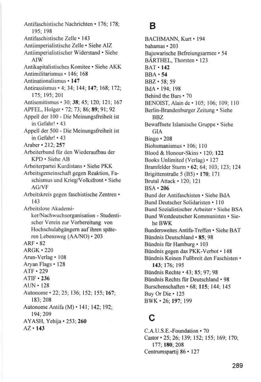 Seite 289 des Verfassungsschutzbericht 1996 Hamburg