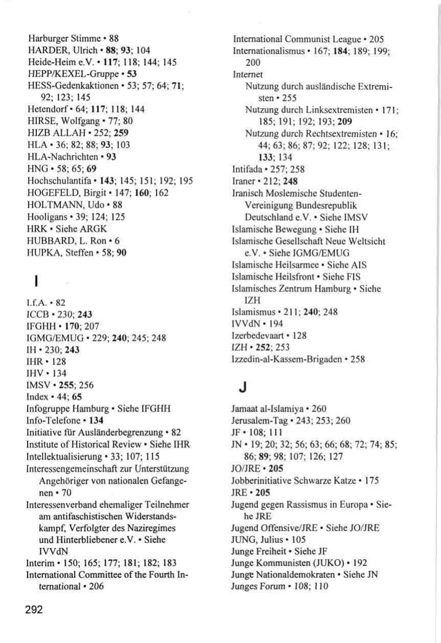 Seite 292 des Verfassungsschutzbericht 1996 Hamburg