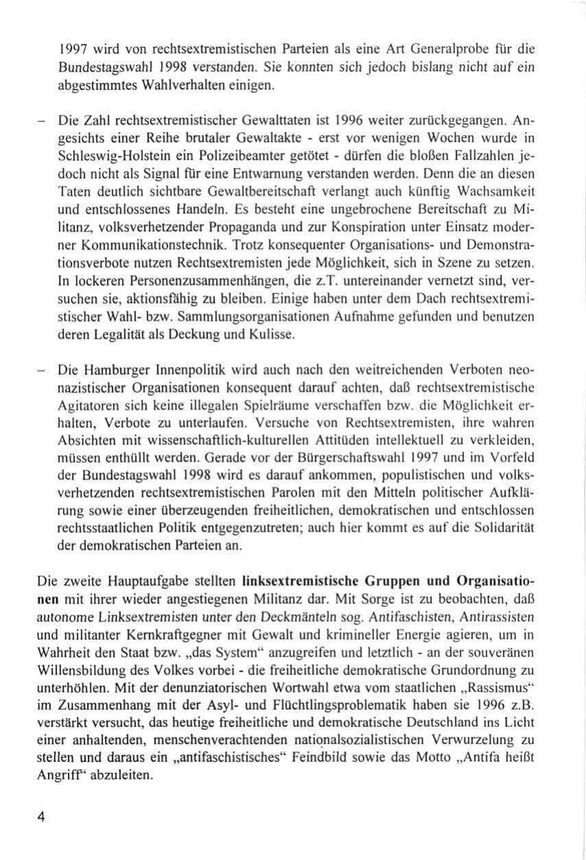 Seite 4 des Verfassungsschutzbericht 1996 Hamburg