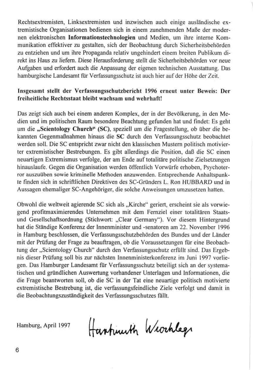 Seite 6 des Verfassungsschutzbericht 1996 Hamburg