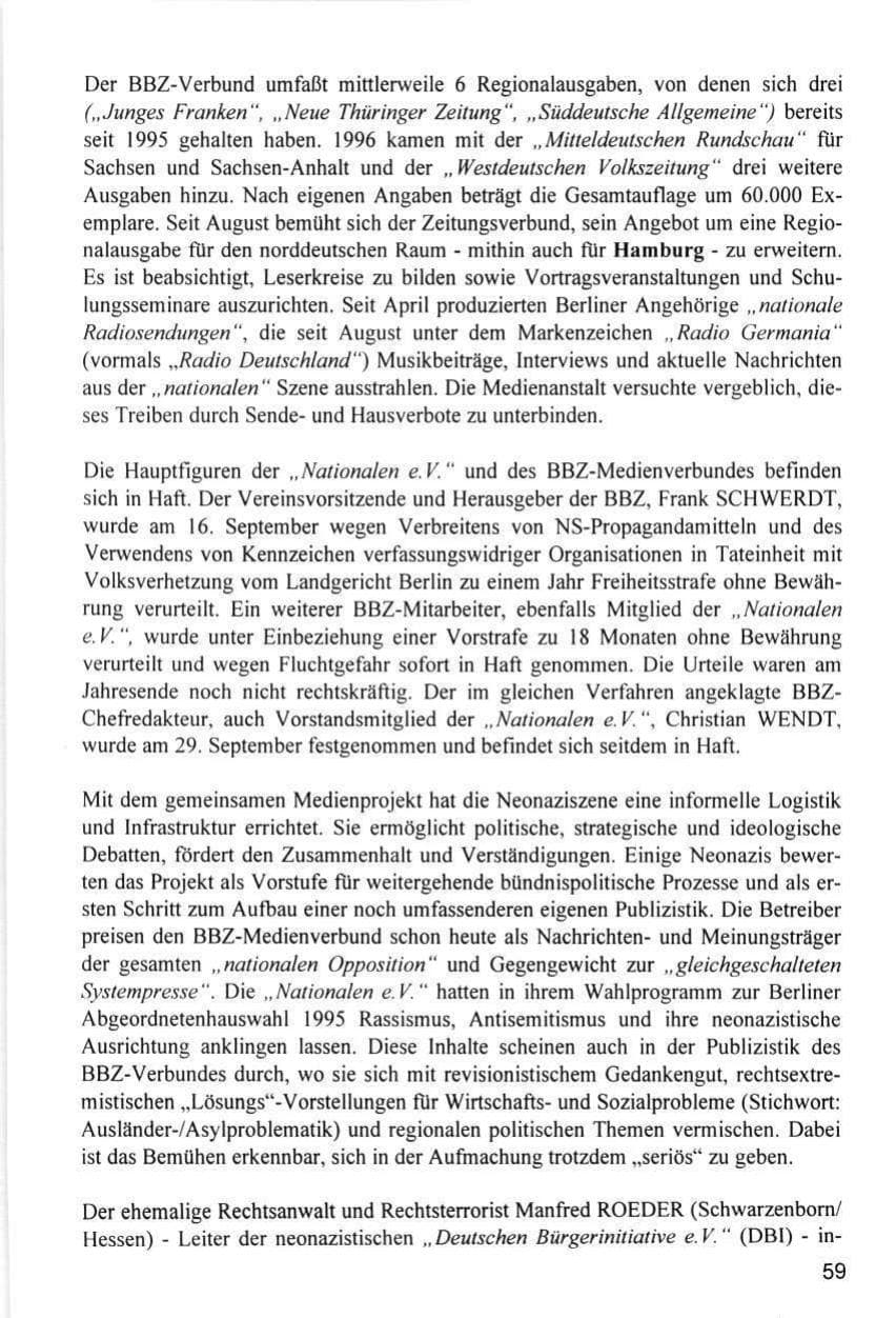 Seite 59 des Verfassungsschutzbericht 1996 Hamburg