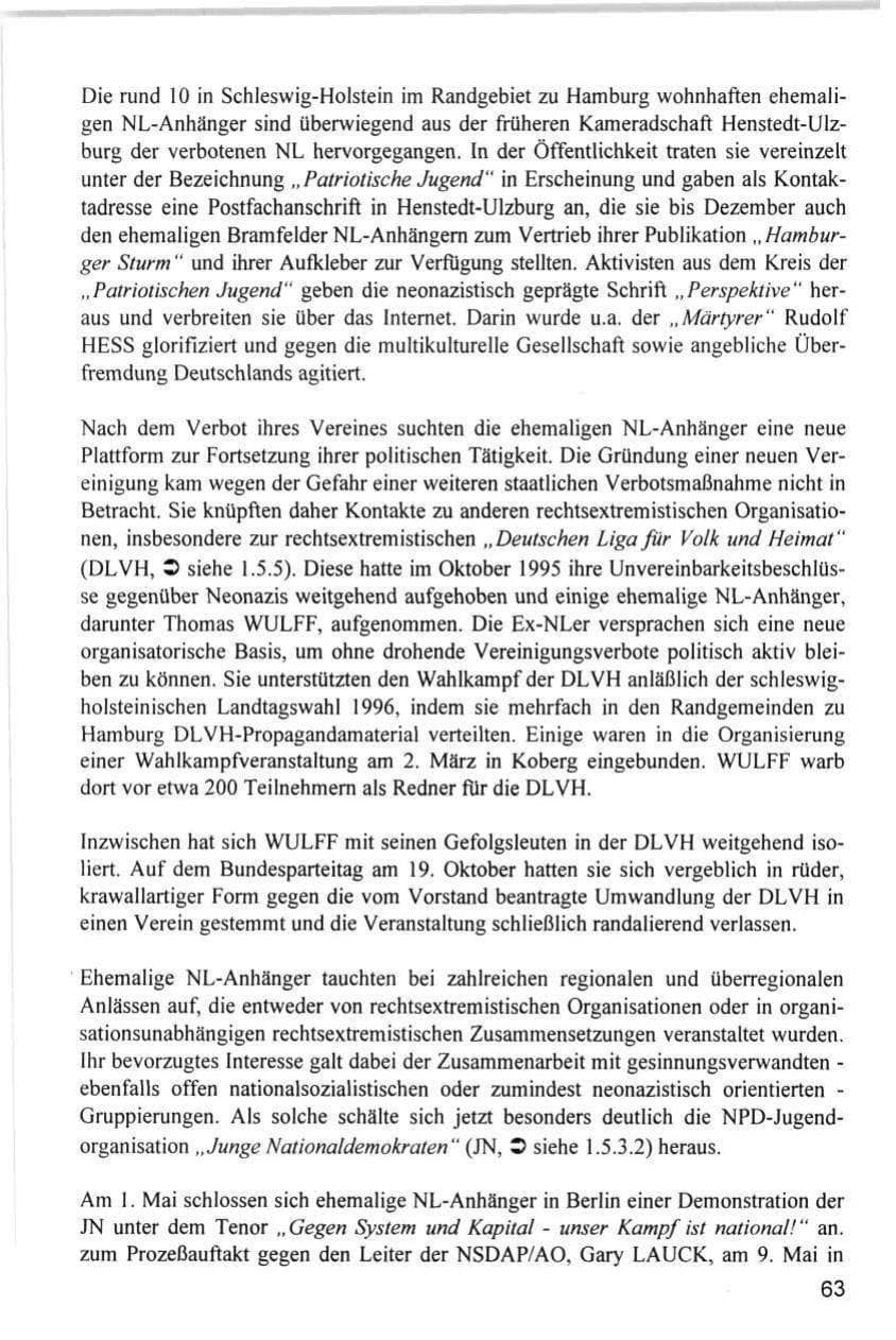 Seite 63 des Verfassungsschutzbericht 1996 Hamburg