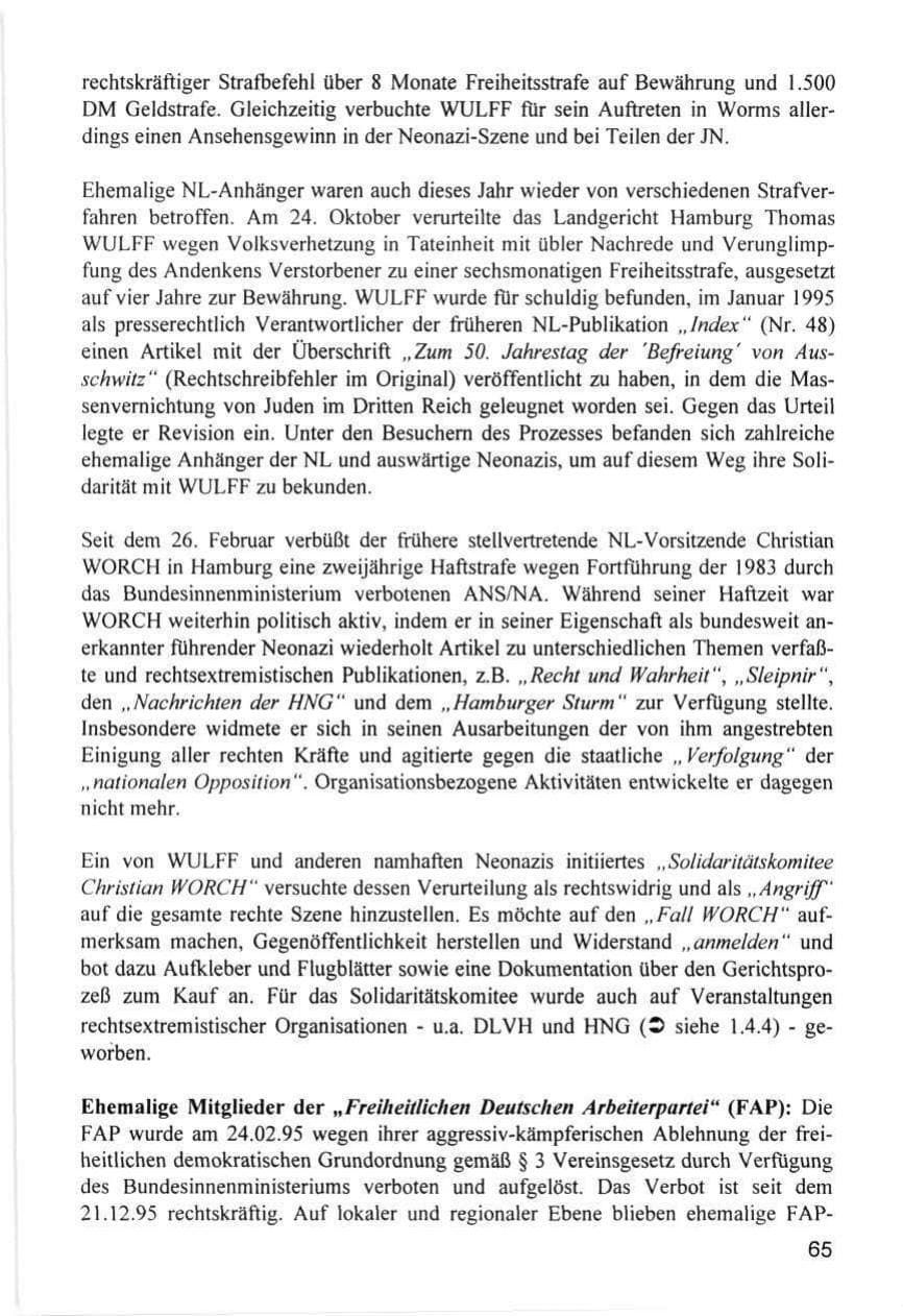 Seite 65 des Verfassungsschutzbericht 1996 Hamburg