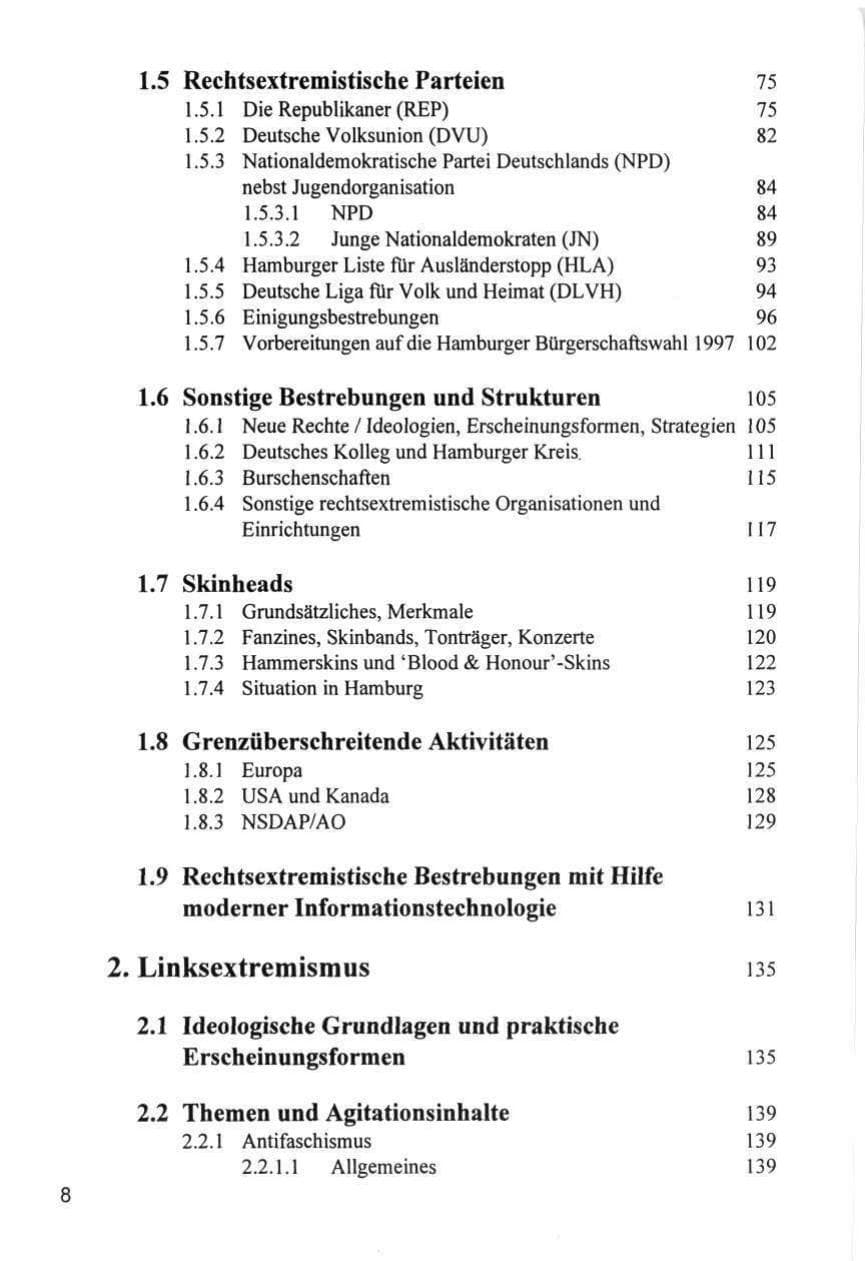Seite 8 des Verfassungsschutzbericht 1996 Hamburg