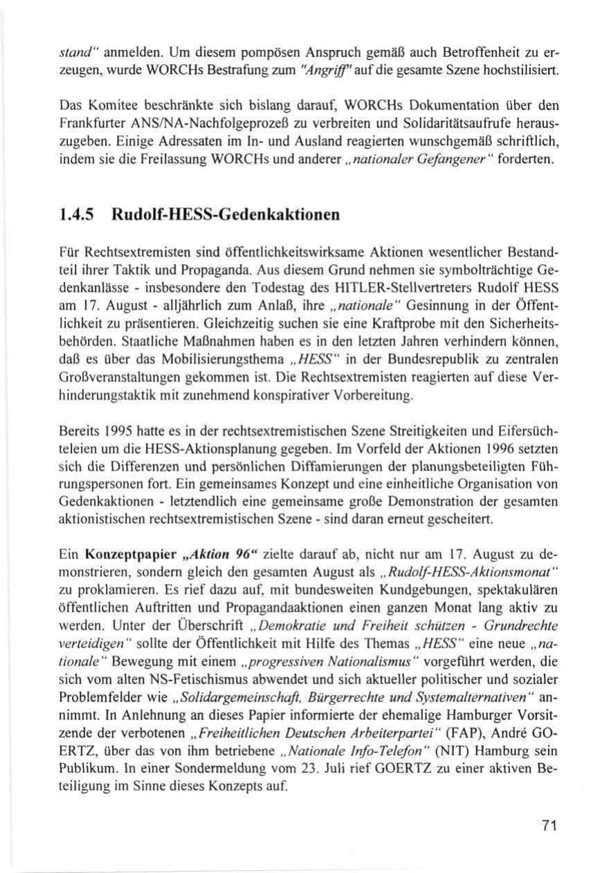 Seite 71 des Verfassungsschutzbericht 1996 Hamburg