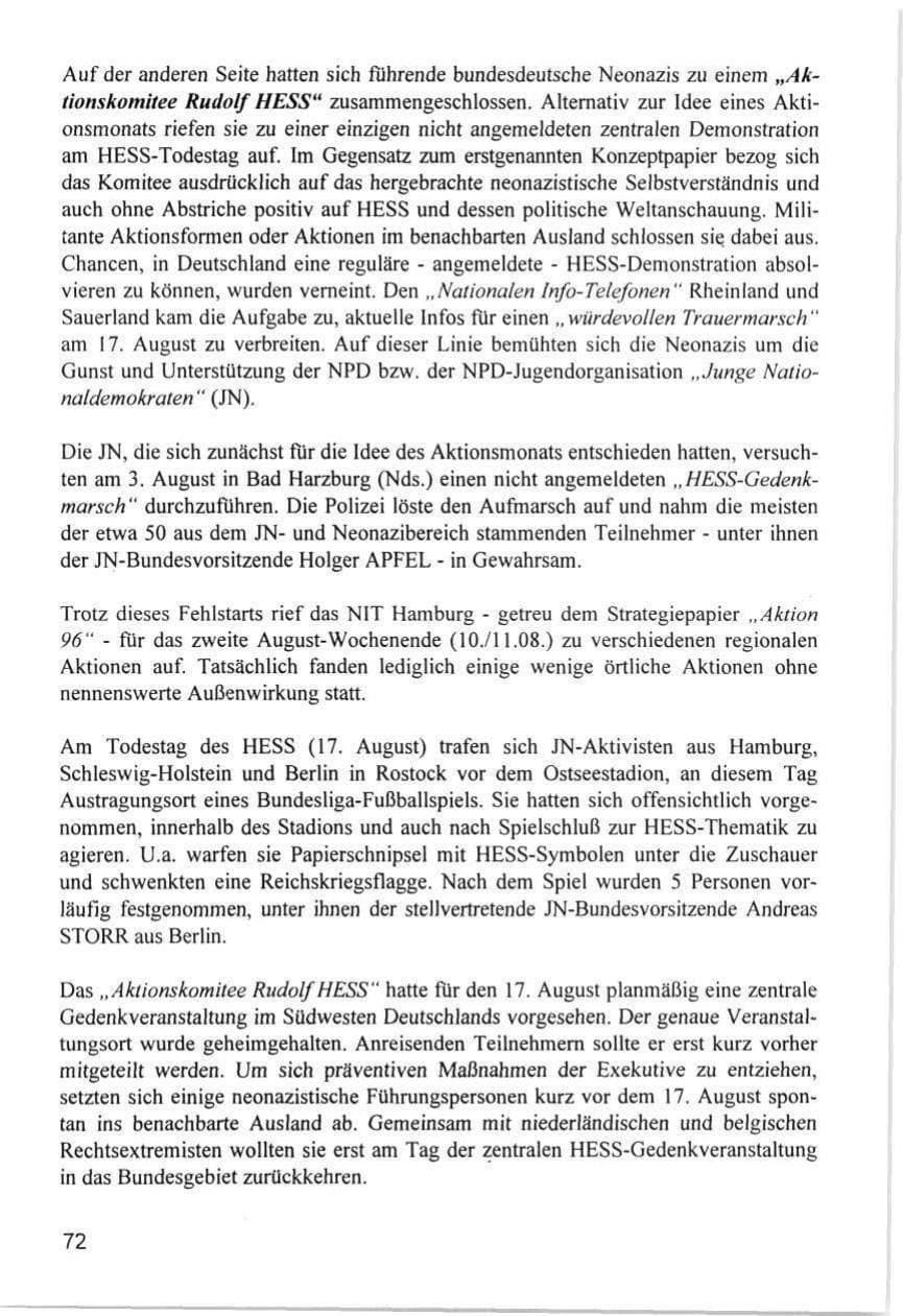 Seite 72 des Verfassungsschutzbericht 1996 Hamburg