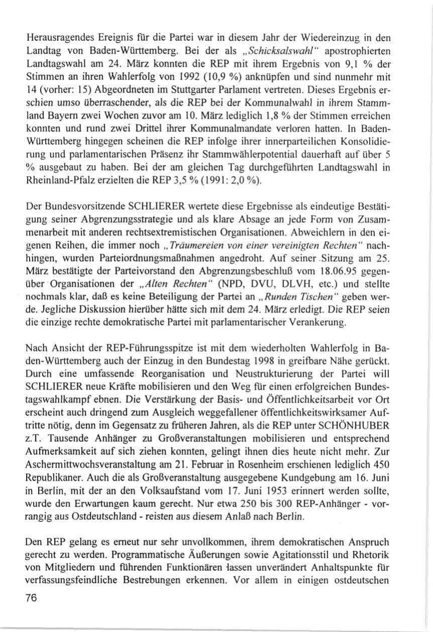 Seite 76 des Verfassungsschutzbericht 1996 Hamburg