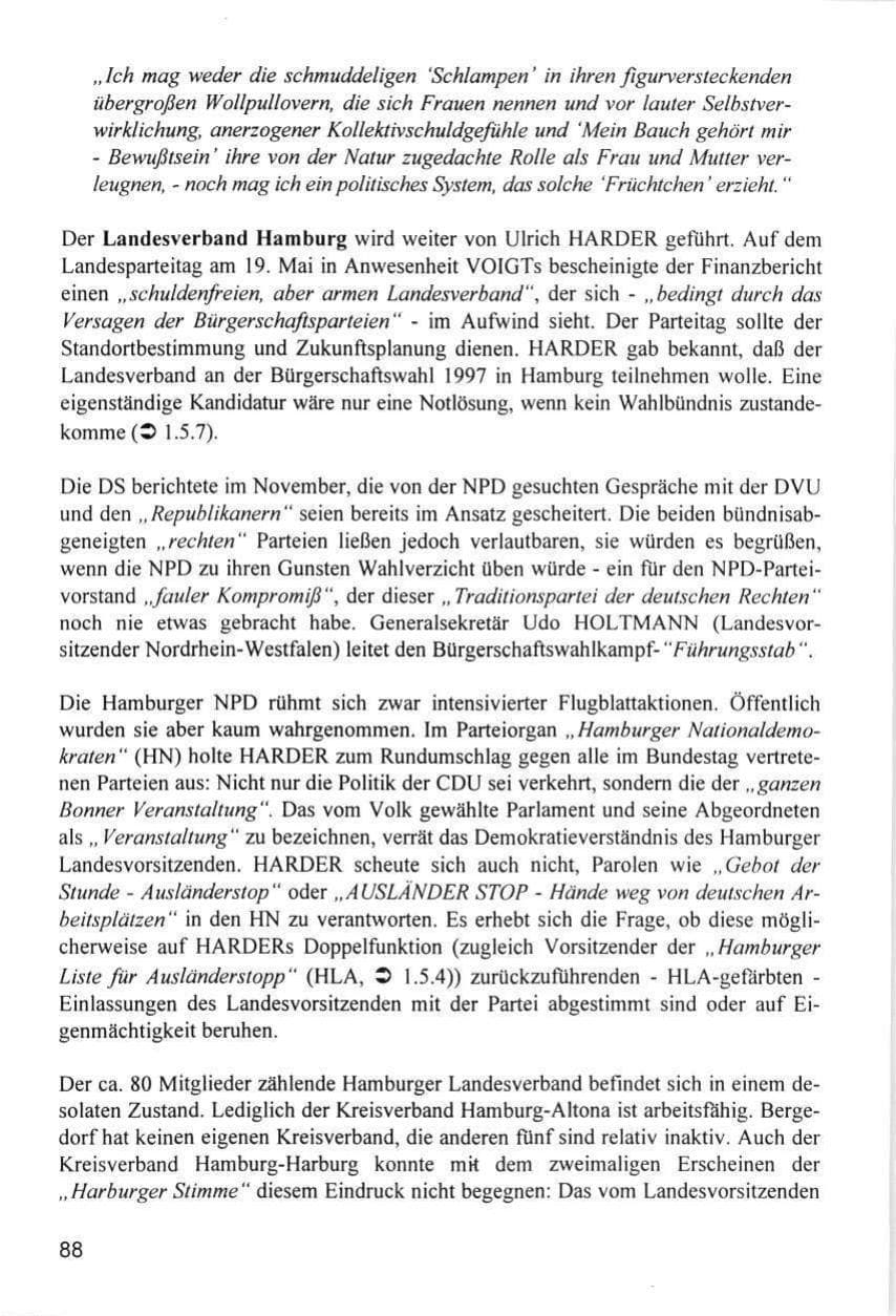 Seite 88 des Verfassungsschutzbericht 1996 Hamburg