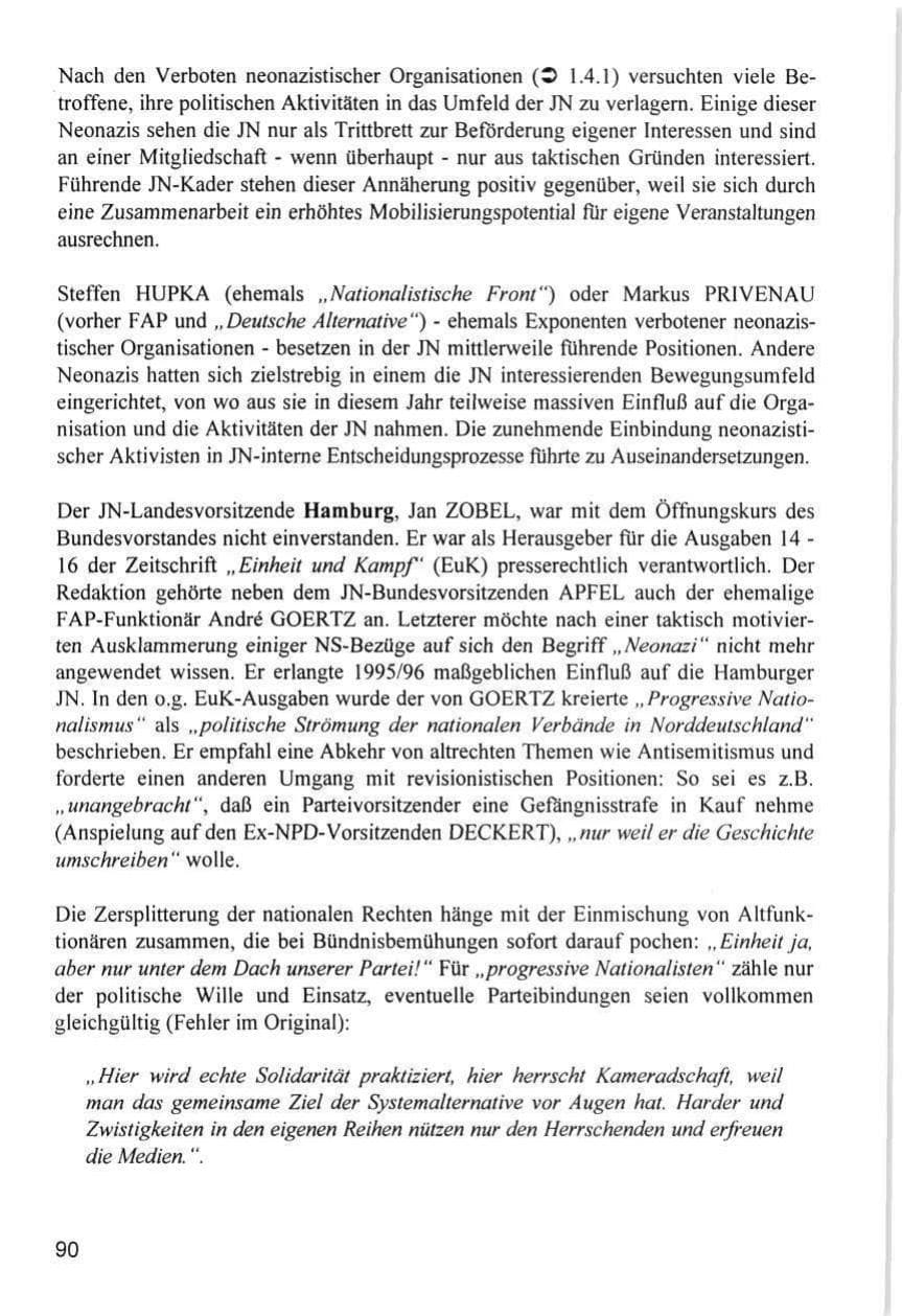 Seite 90 des Verfassungsschutzbericht 1996 Hamburg