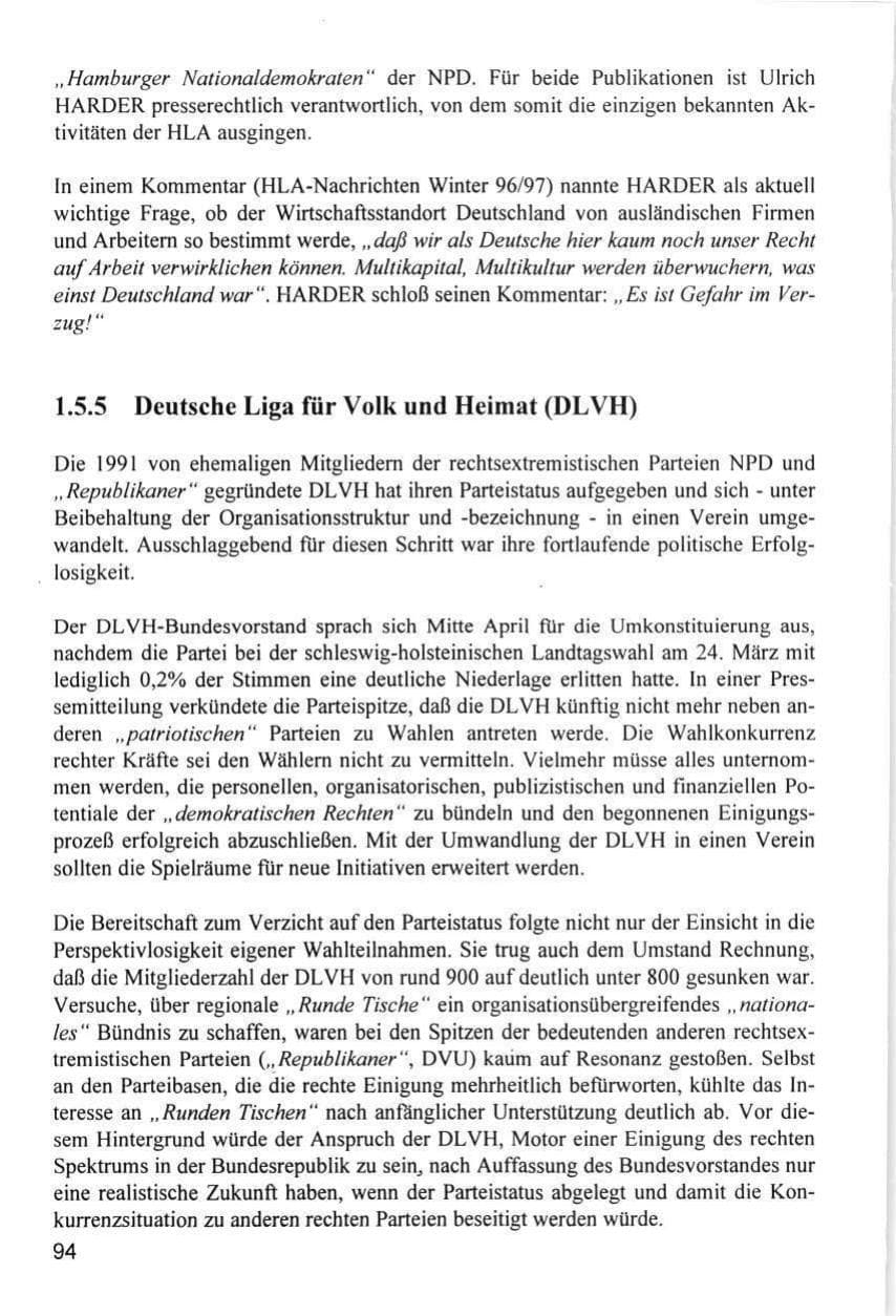 Seite 94 des Verfassungsschutzbericht 1996 Hamburg